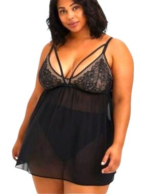 TORRID 2X Fleur Lace black strappy babydoll nighty